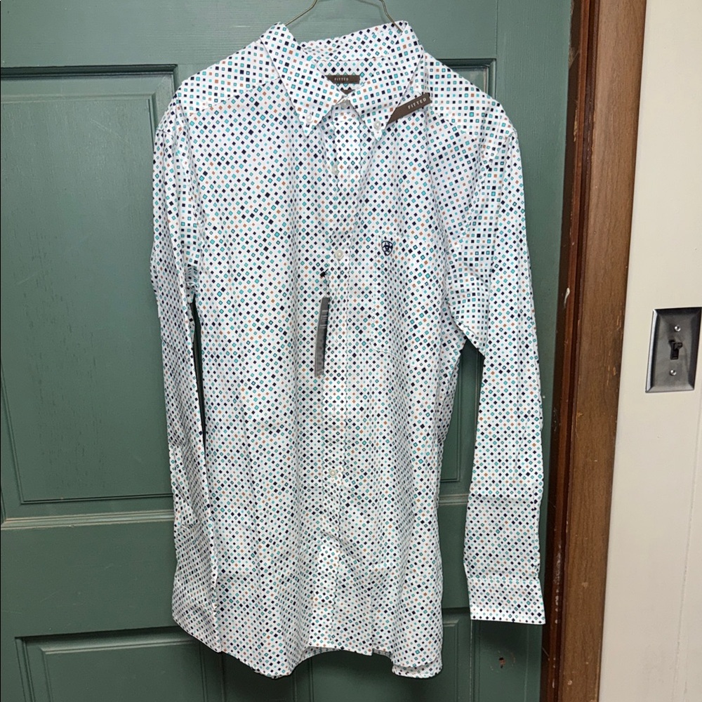 Ariat White Button-Down Shirt with Multi-Color Dot Print